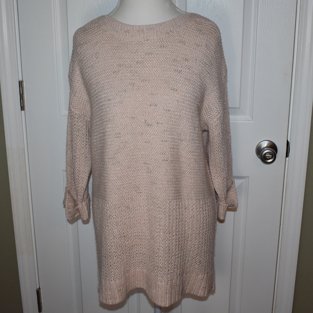 Chico's 3 (XL) Sweater Boat Neck Pink Gold